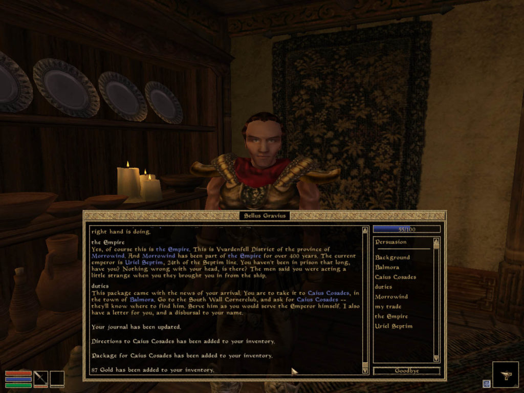 A dialogue text menu that appears on speaking with an NPC.
